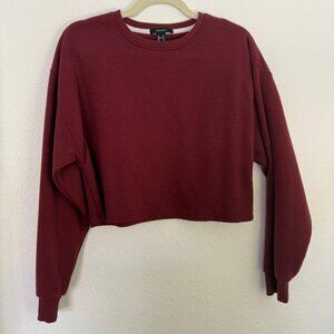 Forever 21 Burgundy Cropped Sweatshirt - Maroon Raw Hem Pullover Medium